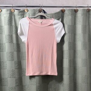 POL Blush and White Ribbed Top